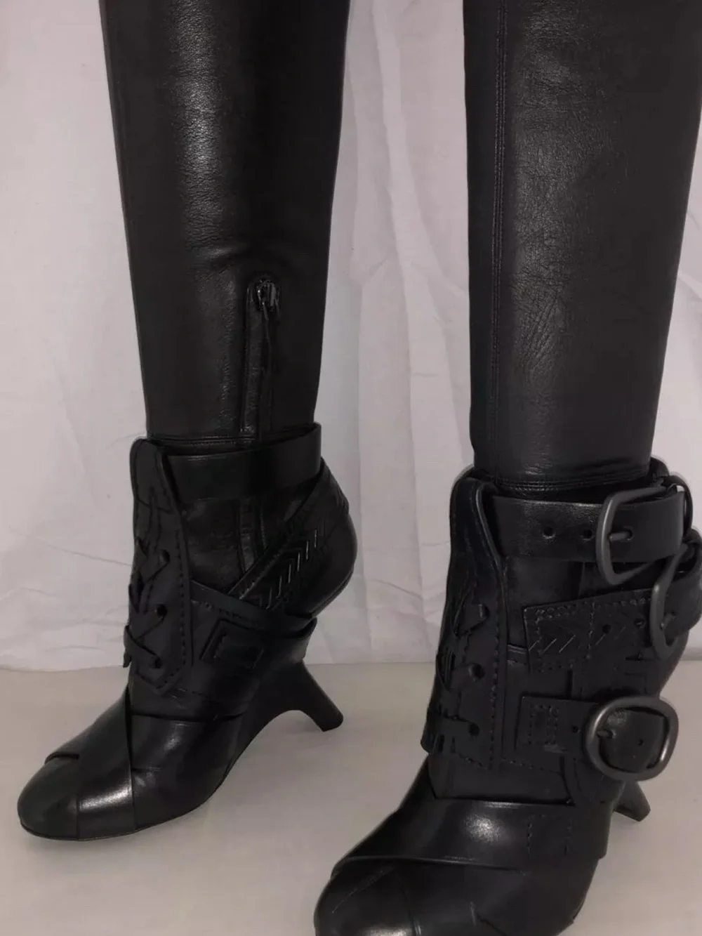 Tom Ford Black Leather Over-The-Knee Buckle Boots